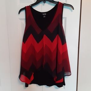 Large sleeveless red & black blouse top